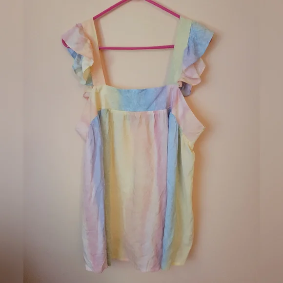 Emily Wonder Watercolor Rainbow Flutter Sleeve Top L NWT - Picture 3 of 15